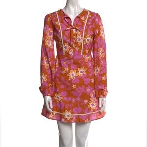 Warm 70s style floral all over graphic print dress zip back New w Tags Sz 0 XS